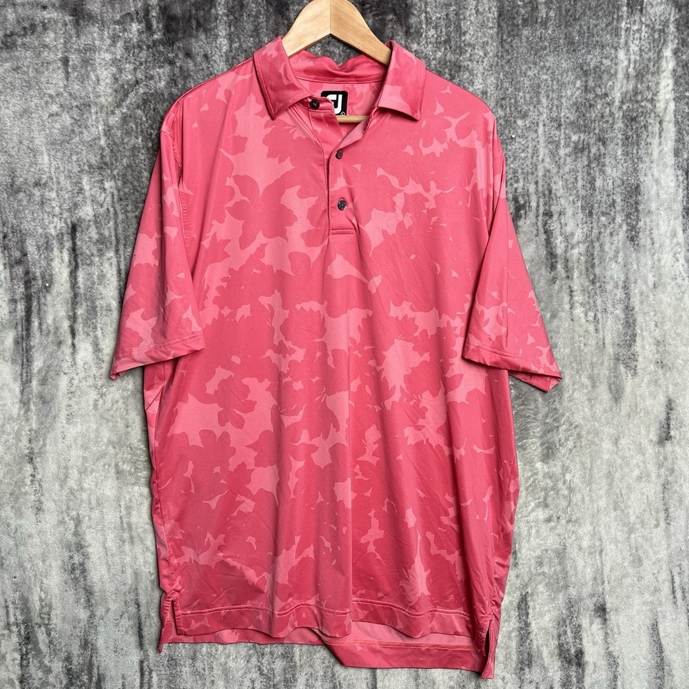 Footjoy Polo Shirt Mens Large Pink Camo Floral Performance Golf Athletic Casual
